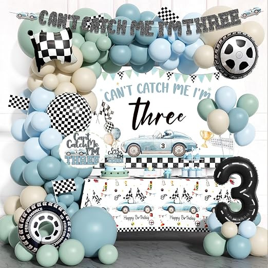Cant Catch Me Im 3 Birthday Decorations – 116 PCs Race Car 3rd Birthday Party Supplies with Bal... | Amazon (US)