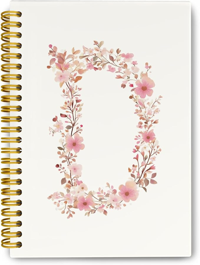 Pink Cute Spiral Notebook Journal, Preppy Floral Initial Letter D Personalized Journaling Noteboo... | Amazon (US)