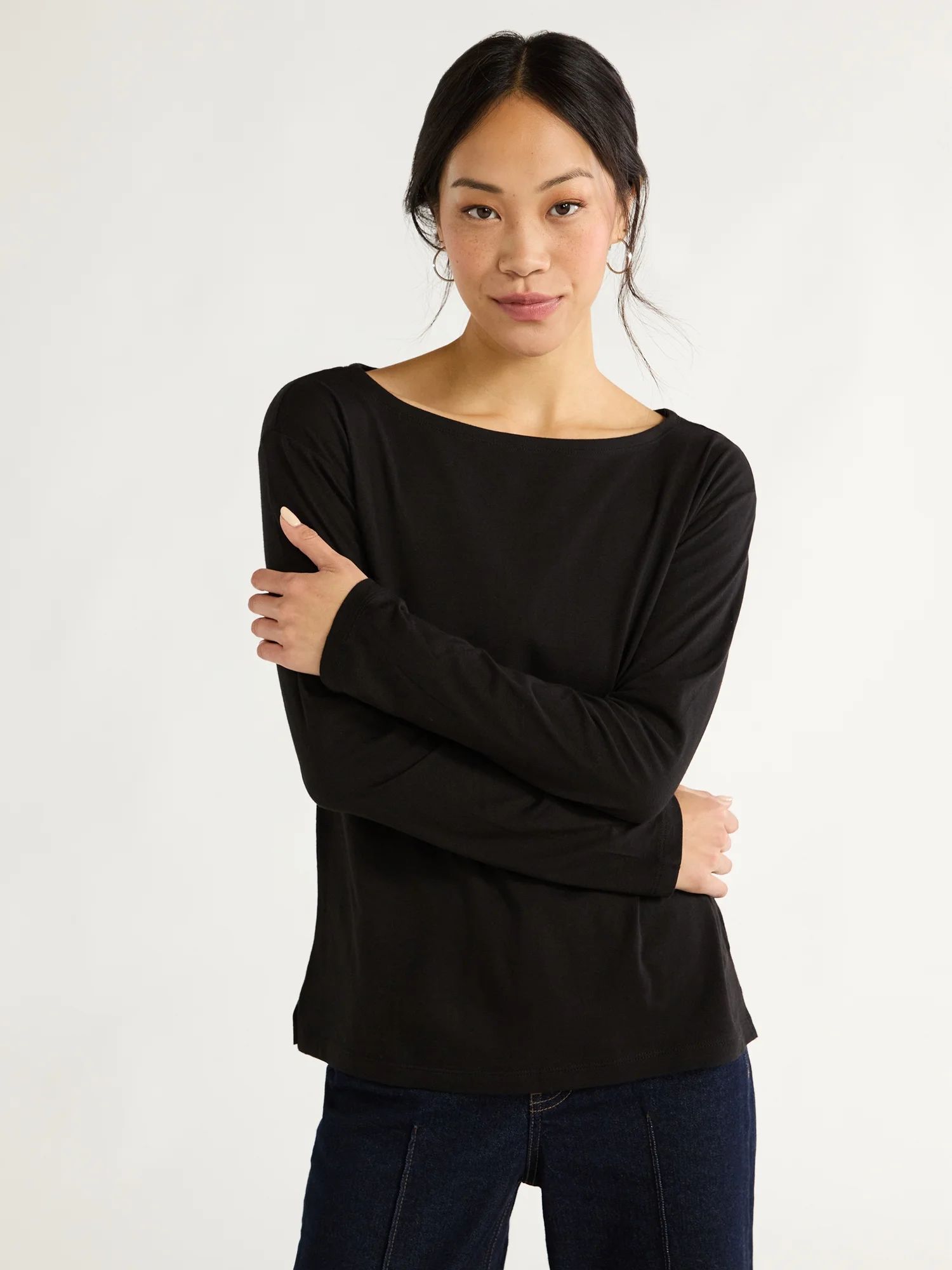 Free Assembly Women's Boatneck Tee with Long Sleeves, XS-XXL | Walmart (US)