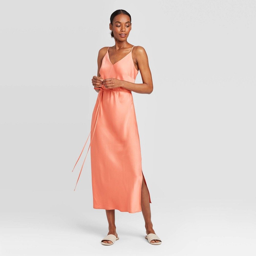 Women's Sleeveless Tie Waist Slip Dress - Prologue Orange M | Target