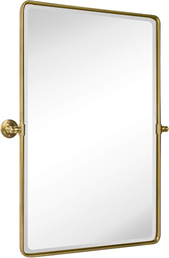 TEHOME 27 x 35'' Farmhouse Brush Gold Metal Framed Pivot Rectangle Bathroom Mirror Tilting Bevele... | Amazon (US)