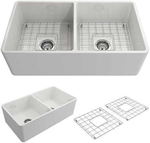 BOCCHI Classico Farmhouse Apron Front Fireclay 33 in. Double Bowl Kitchen Sink with Protective Botto | Amazon (US)