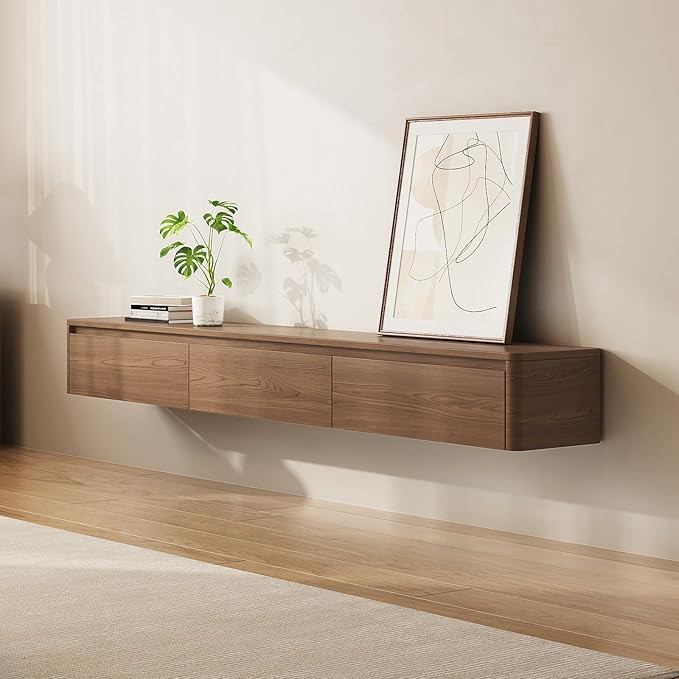 Guyii 67.32" Walnut Floating TV Stand, Minimalist Wall-Mounted TV Cabinet, Modern Television Stan... | Amazon (US)
