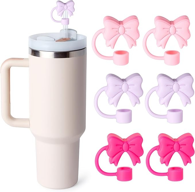 6PCS Bow Straw Toppers, Cute Straws Covers for Stanley 30&40 Oz Tumbler with Handle, 10mm Dust-Pr... | Amazon (US)