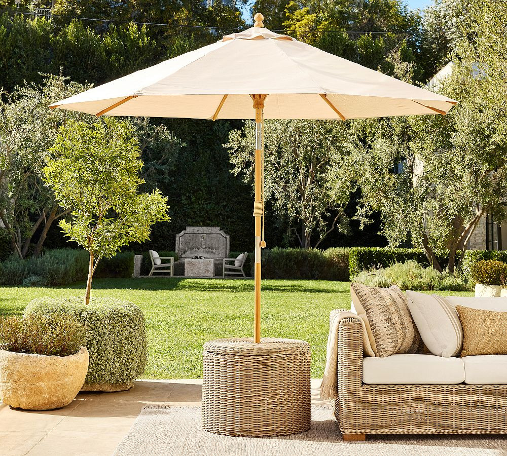 Huntington Wicker Round Outdoor Umbrella Stand Side Table (28") | Pottery Barn (US)