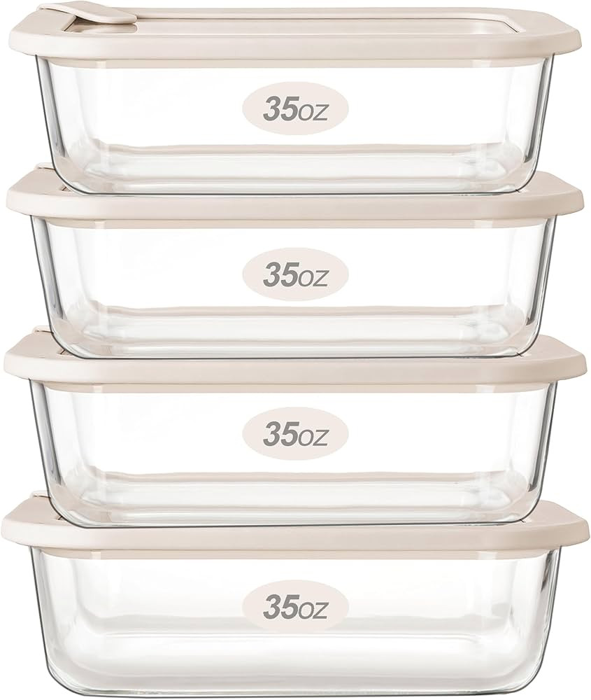 Urban Green Glass Food Storage Containers with Glass Lids, Microwave Safe Food Container Set, Air... | Amazon (US)