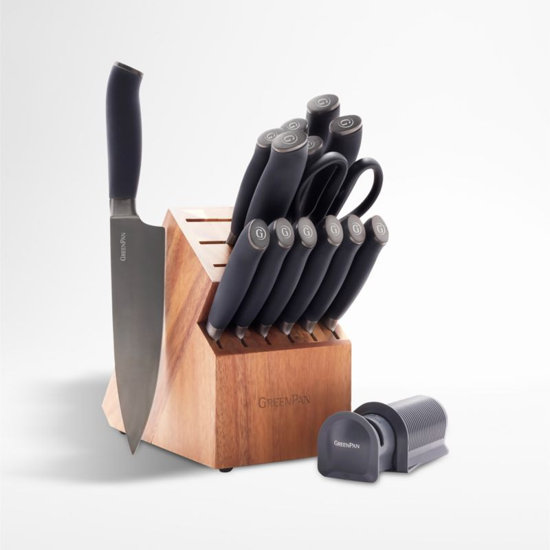 GreenPan Ultimate 16-Piece Titanium Knife Block Set with Bonus Cookbook + Reviews | Crate & Barre... | Crate & Barrel