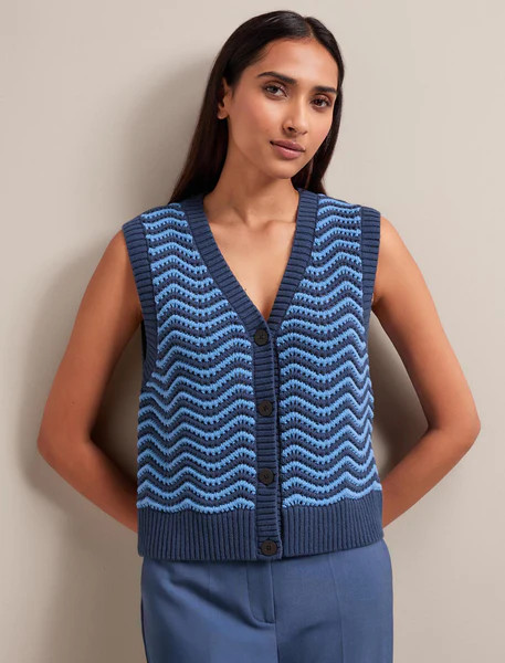 Edie Cotton Waistcoat - Denim Blue Pale Blue Stripe | Cefinn