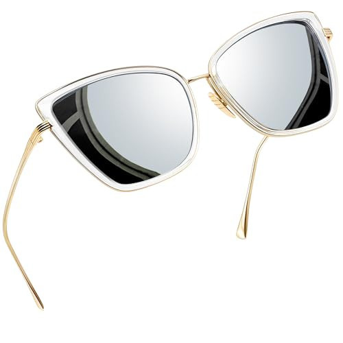 Joopin Silver Oversized Sunglasses Cateye Sun Glasses UV400 Trendy Mirrored Becky Shades for Women Ladies Large Sunnies | Amazon (US)