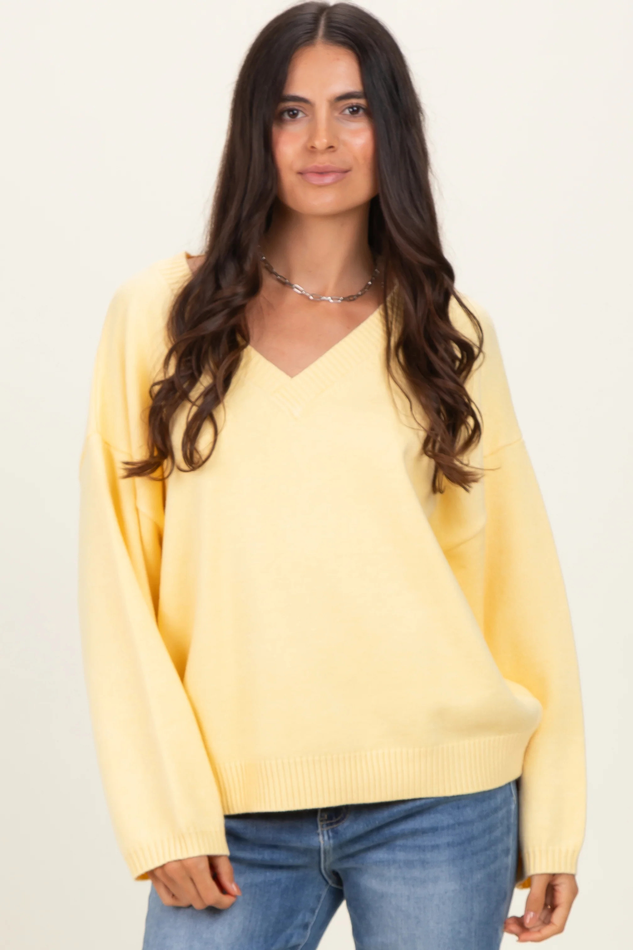 Light Yellow V-Neck Drop Shoulder Sweater | PinkBlush Maternity