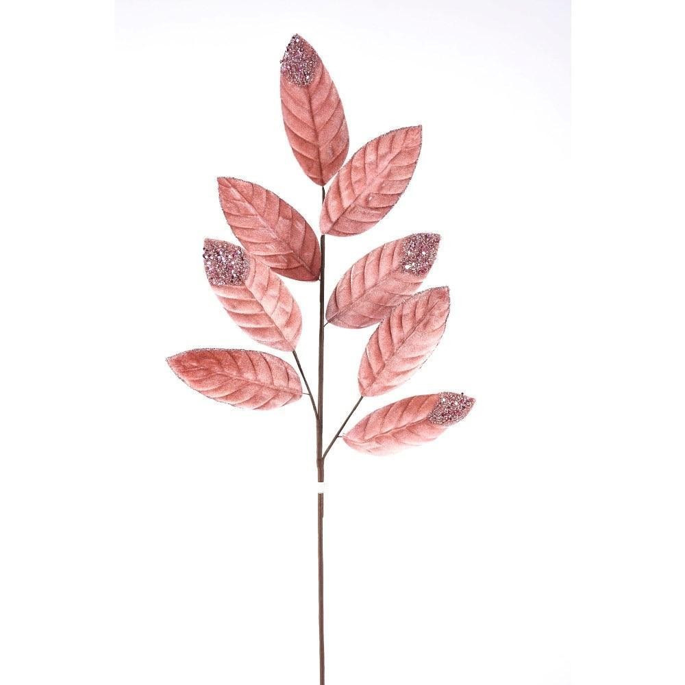 Velvet Glitter Magnolia Leaf Spray, Blush Pink | Hello Holidays