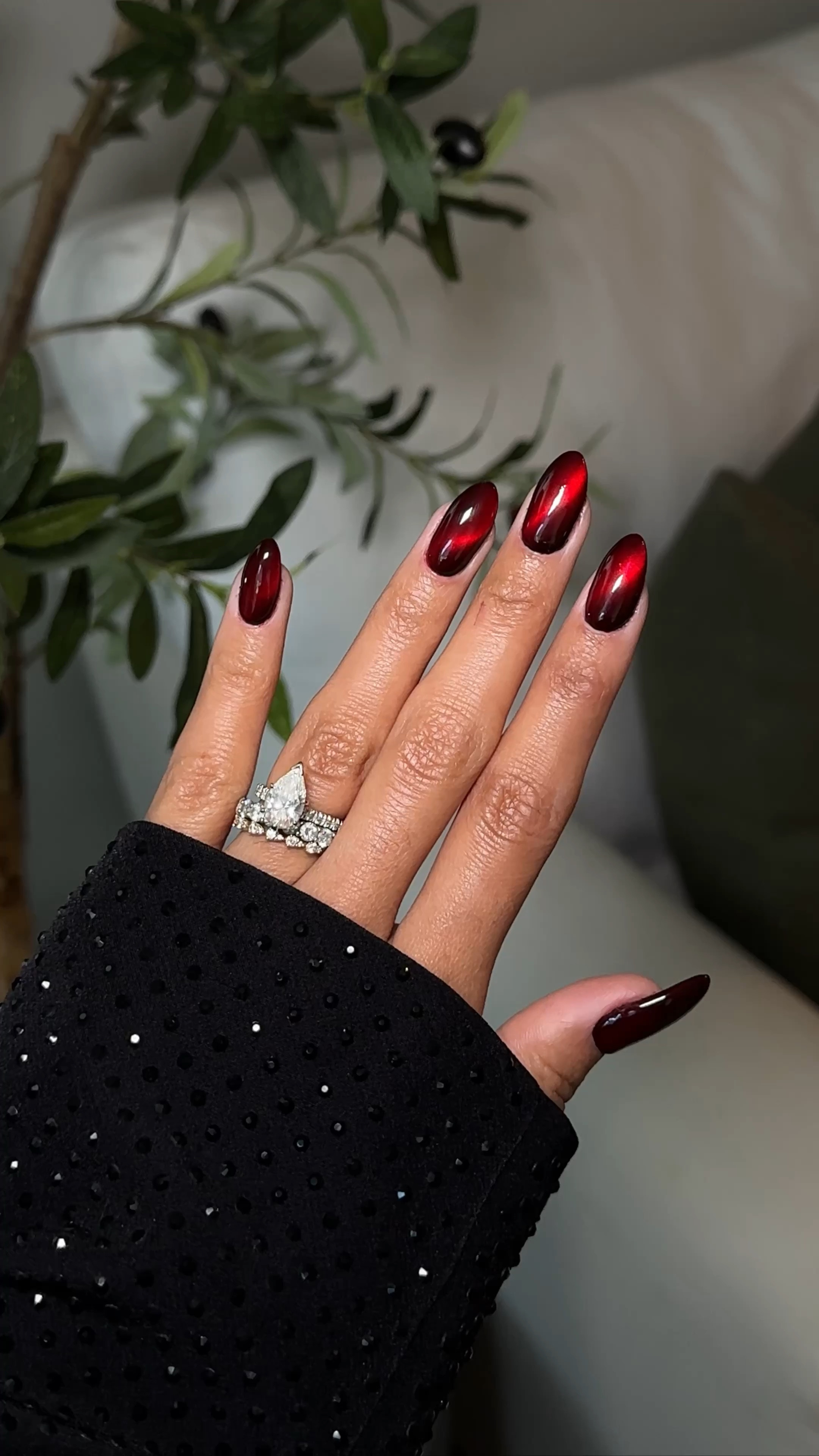 Nails, red glass nails, nails inspo