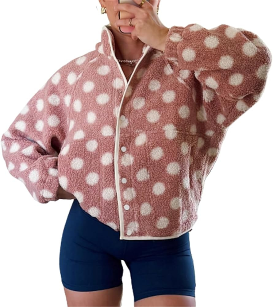 Thopavenoir Womens Fleece Fuzzy Jacket Polka Dot Long Sleeve Winter Fluffy Coats Button Down Sher... | Amazon (US)