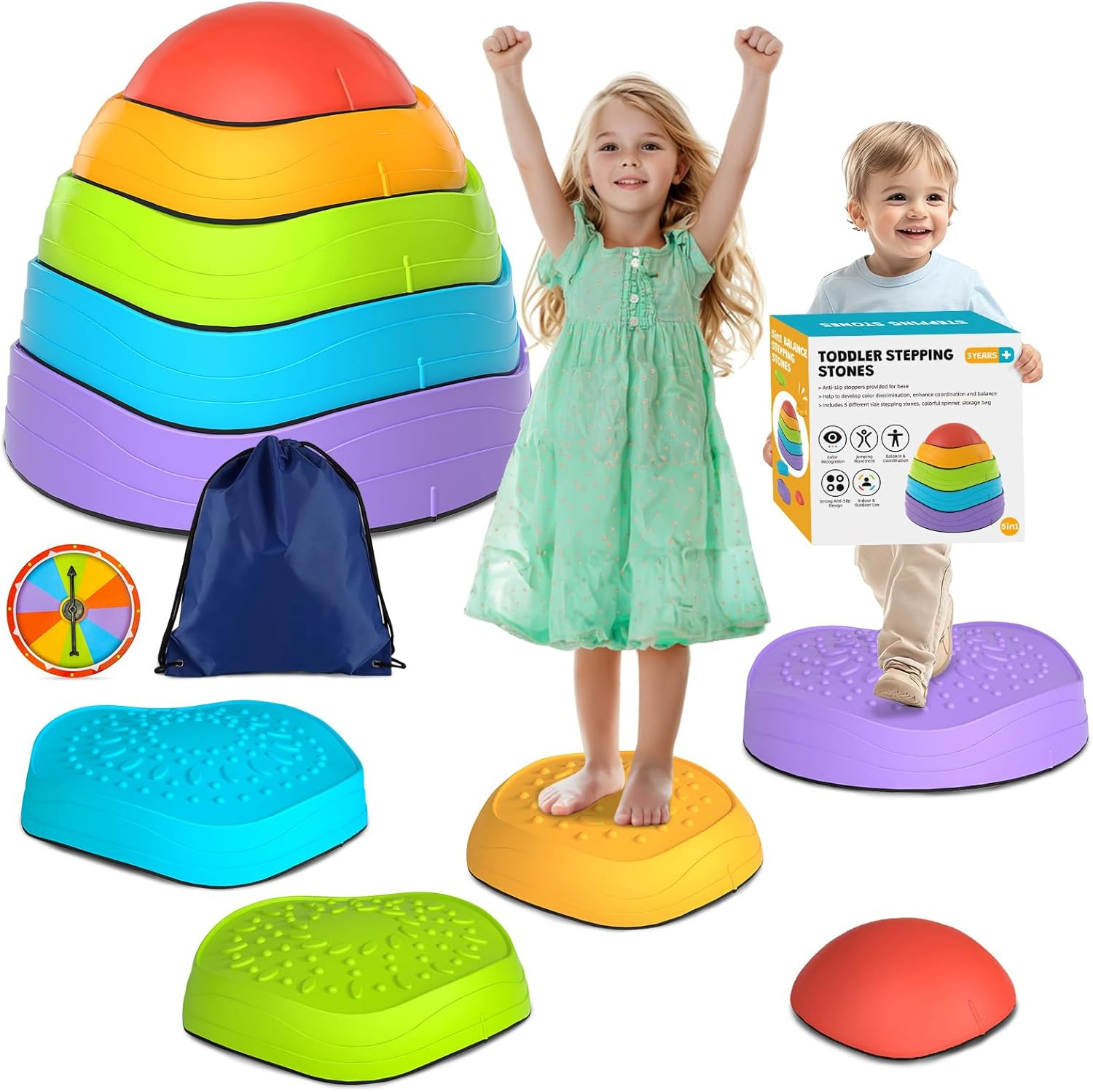 OZMI Balance Stepping Stones for Kids, 5 Pcs Non-Slip Plastic Stepping Stones Kit with Storage Ba... | Amazon (US)