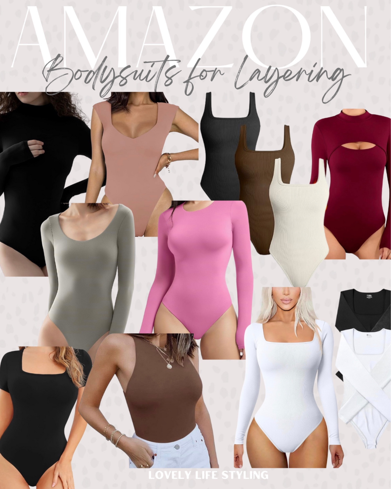 AMAZON- bodysuits for layering 

Long sleeve bodysuit, short sleeve bodysuit, tank top bodysuit, high neck tank top bodysuit, cut out bodysuit, turtleneck bodysuit, scoop neck bodysuit, crewneck bodysuit, square neck bodysuit, ribbed bodysuit, vneck bodysuit, double lined bodysuit, white bodysuit, black bodysuit, 3 pack bodysuits, brown bodysuit, layering pieces, basic staple pieces



#LTKfindsunder100 #LTKstyletip #LTKfindsunder50