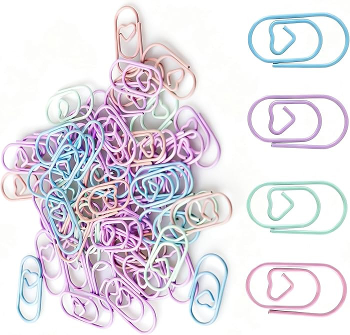 100 Pcs Heart Paper Clips, Colorful Decorative Paperclips for Scrapbooking, Journaling, Office & ... | Amazon (US)