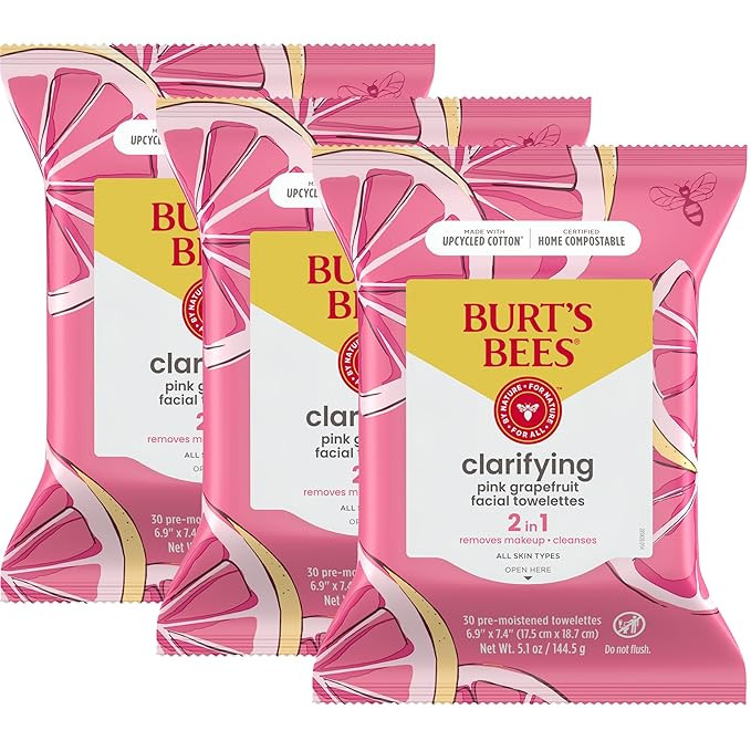 Burt's Bees Pink Grapefruit Face Wipes, for All Skin Types, Hydrating Makeup Remover & Facial Cle... | Amazon (US)