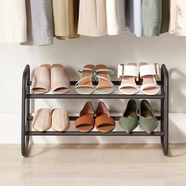 2-Tier Expandable Shoe Rack with Pivoting Bars | The Container Store