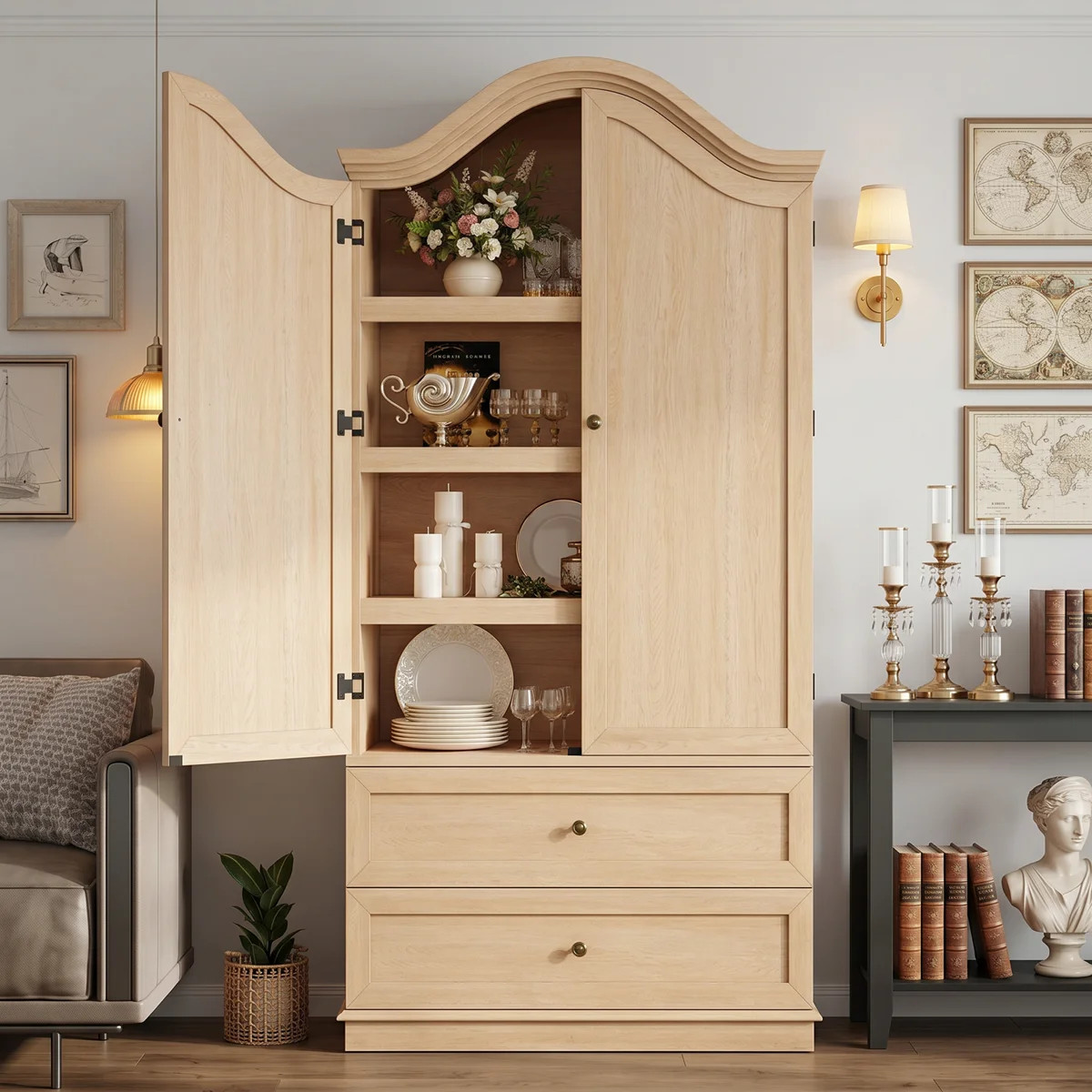 70.9" H Pantry Cabinet with 4 Shelves & 2 Drawers for Kitchen Dining Room | Wayfair North America