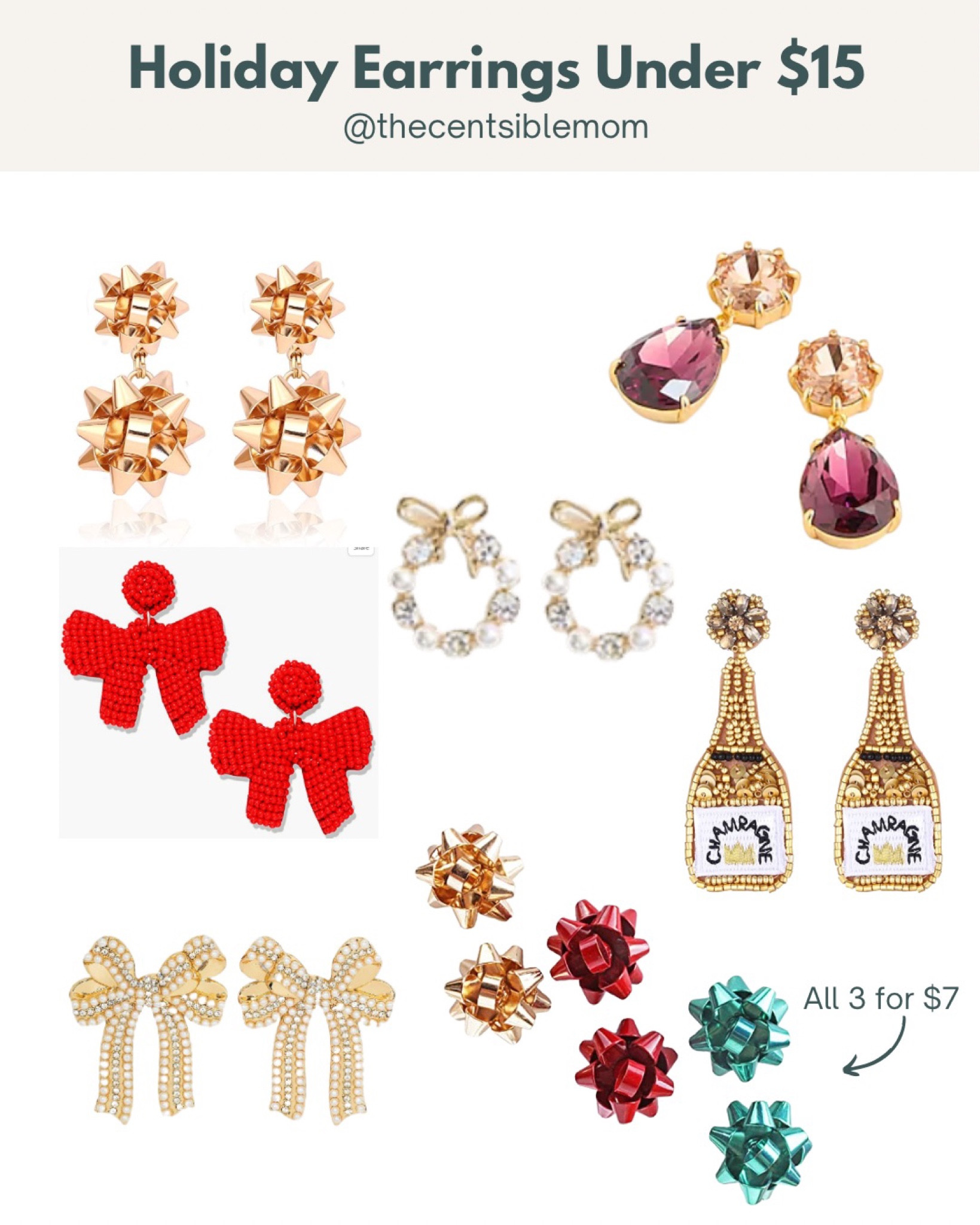 Holiday earrings. Holiday accessories. Christmas jewelry. Christmas accessories. Christmas earrings. Gold earrings. Bow earrings. Champagne earrings. Wreath earrings. Earrings under $15. Amazon finds. Cheap earrings. Deals on earrings. 

#LTKSeasonal #LTKHoliday #LTKunder50