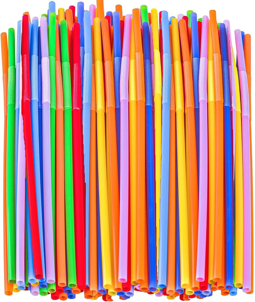 100 PCS Colorful Plastic Disposable Bendable Drinking 12.8inch Long Straws for Home Use Milk Juic... | Amazon (US)