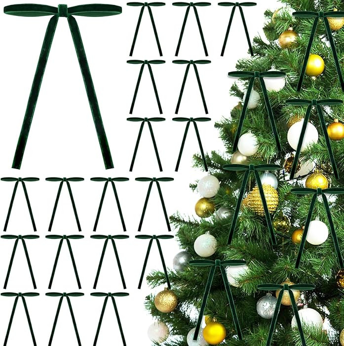 DIYDEC 24PCS Christmas Velvet Bow Ornament 5 x 7 Inch Xmas Wreath Ribbon Bows Handmade Xmas Tree ... | Amazon (US)