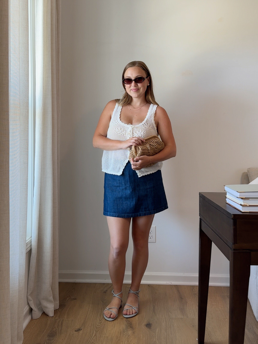 old navy summer outfit! denim skort and cotton knit top are both cotton. wearing a small in both. the perfect summer or fourth of july outfit!

 

 #LTKootd #LTKSeasonal #LTKSaleAlert