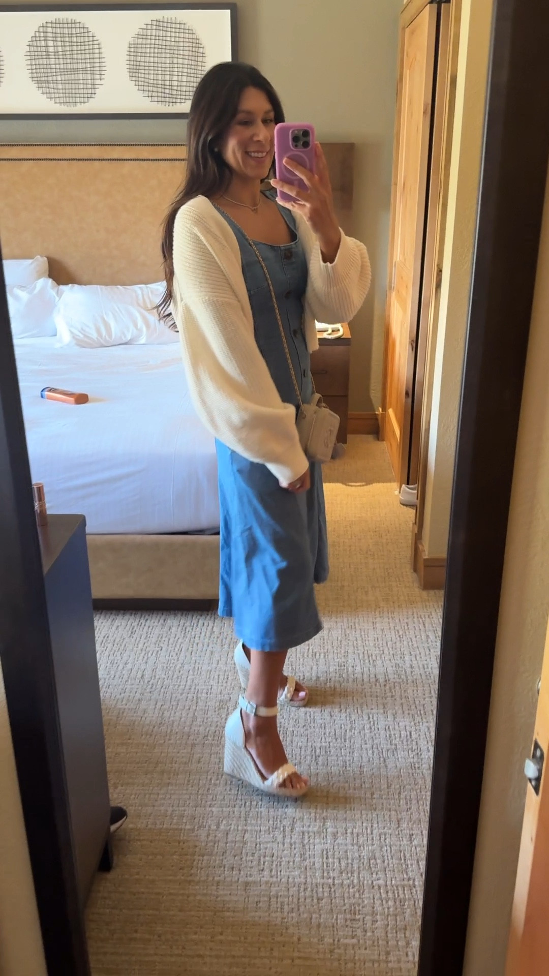 Summer Dress 
Denim Dress 
Park City Outfit 
Vacation Outfit 
What I wore to dinner in Park City. Added a sweater for when the sun went down. Also added wedges for the midi length  

#LTKWorkwear #LTKTravel #LTKSeasonal