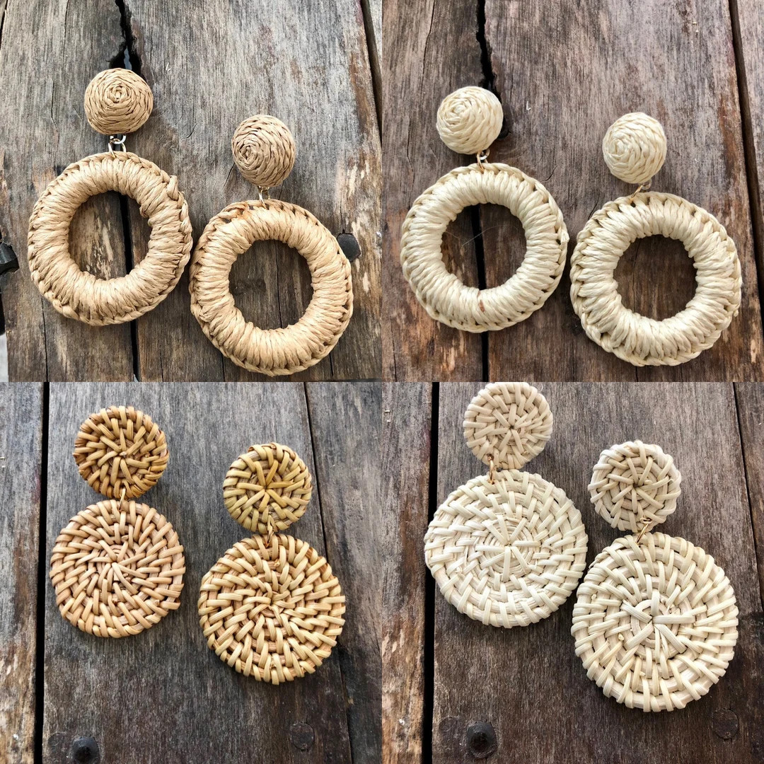 CABANA Earrings 6 STYLES // Rattan Earrings // Raffia - Etsy | Etsy (US)