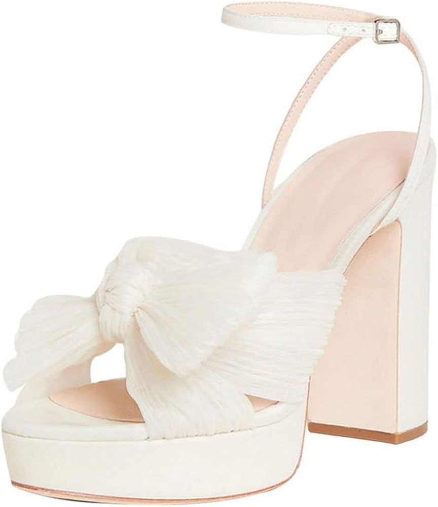 Vimisaoi Womens Platform Sandals Comfortable Open Toe Pleated Bow Knot Ankle Buckle Strap Chunky Hig | Amazon (US)
