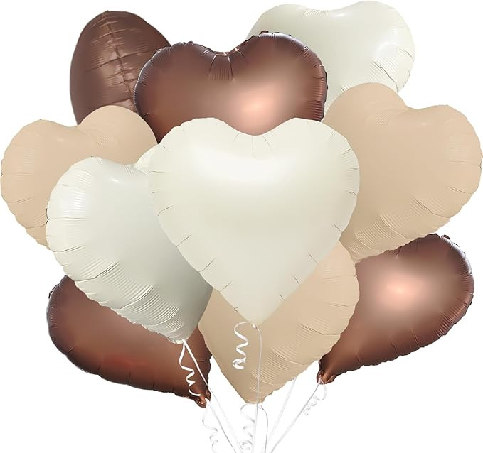 12PCS Heart-Balloons 18" Brown Apricot Cream Love Foil Balloons Valentine Birthday Engagement Par... | Amazon (US)