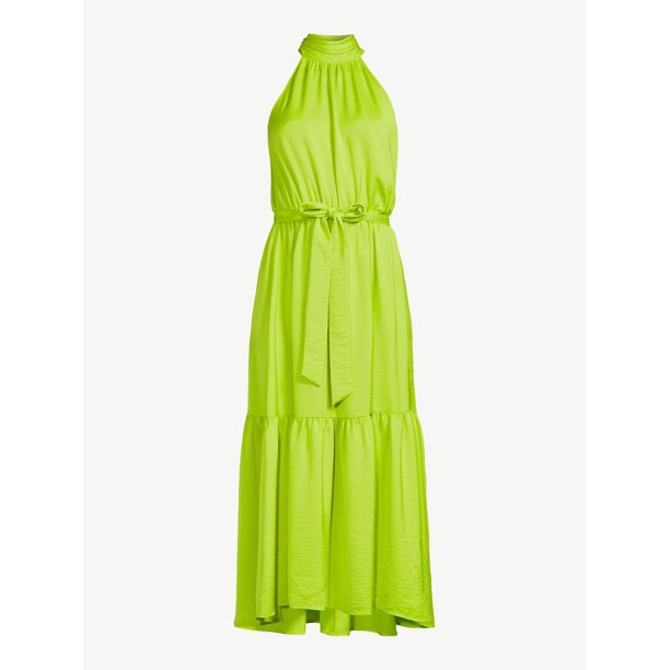 Scoop Women's Satin Halter Midi Dress | Walmart (US)