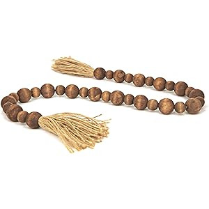 GENMOUS & CO. Wood Bead Garland with Tassels, Decorative Wooden Beads Garland Decor, Boho Beads Home | Amazon (US)