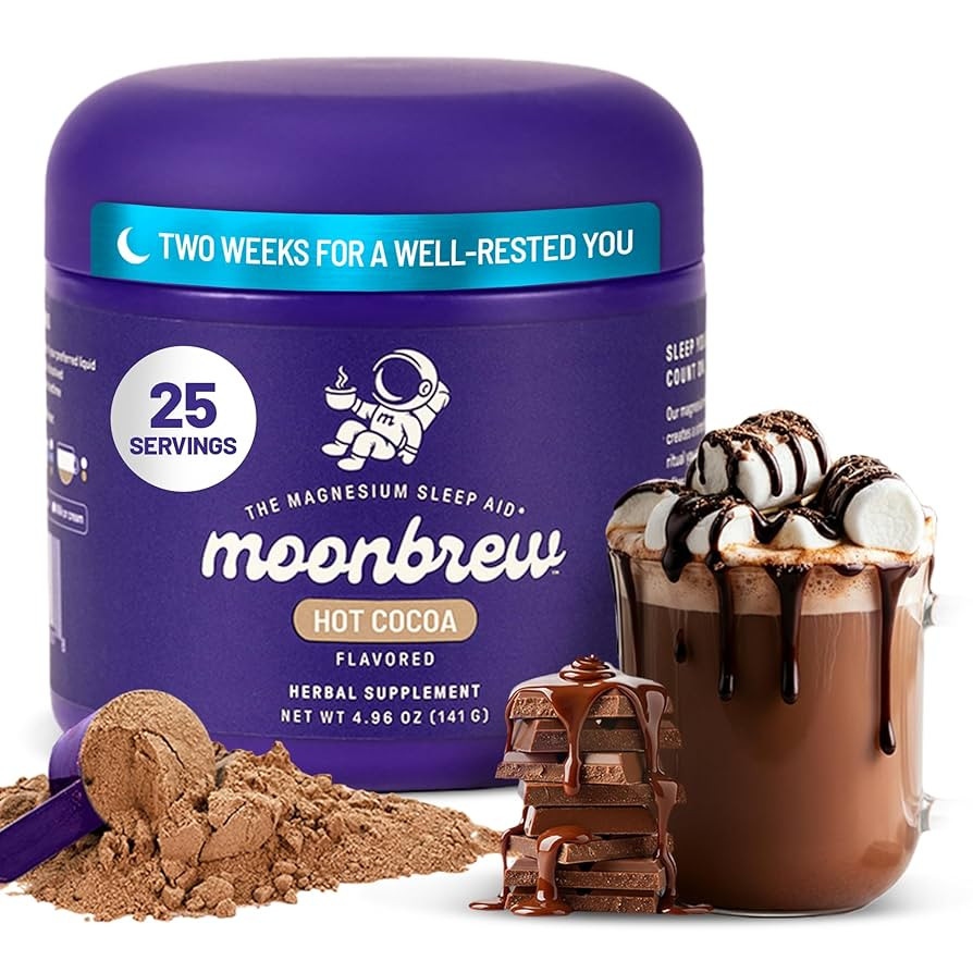 MoonBrew Nighttime Magnesium Hot Cocoa Jar, Natural Sleep Aid Drink Mix for Adults - Calming Mela... | Amazon (US)