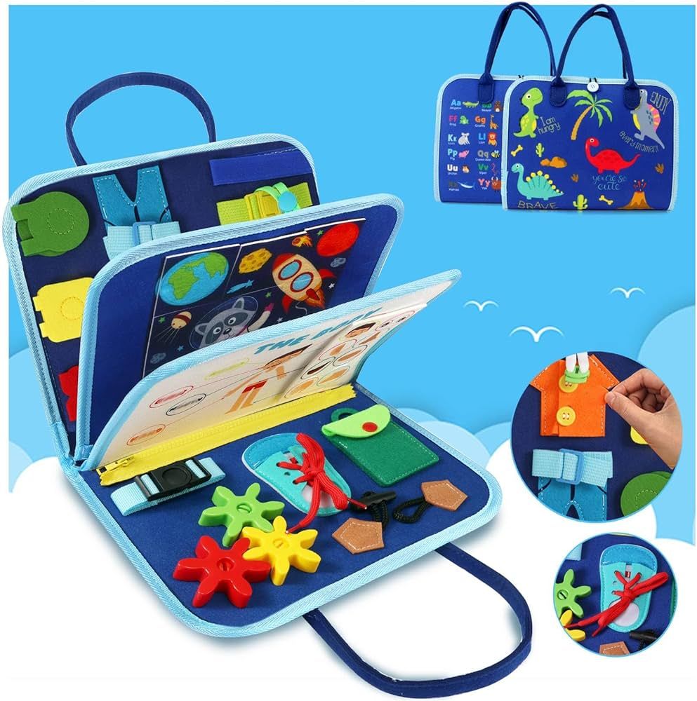 Busy Board Toddlers Sensory Activity - Montessori Toys 1 Year Old Boy Airplane Travel Essentials ... | Amazon (US)