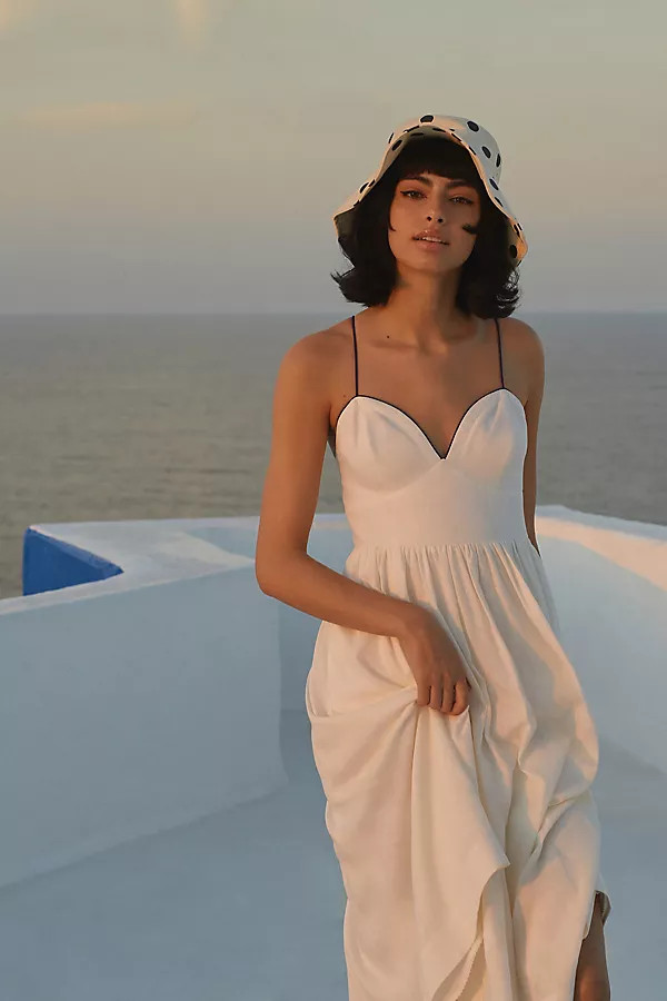 Maeve Seamed Contrast Midi Dress By Maeve in White Size 00 | Anthropologie (US)