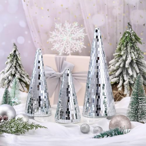 Burbell 3 Pieces Disco Silver Christmas Tree Shiny Cone Tree Tabletop Christmas Tree Decorative Handmade Disco Decor for Xmas Table Party Centerpiece Decoration, 9.84", 7.87" and 5.91" | Amazon (US)