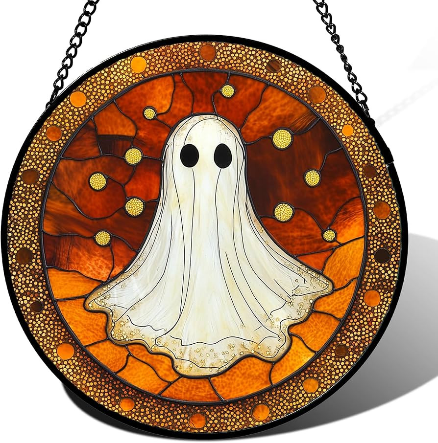 Stained Glass Window Hanging - Halloween Decorations White Ghost Suncatcher for Doors Garden Indo... | Amazon (US)