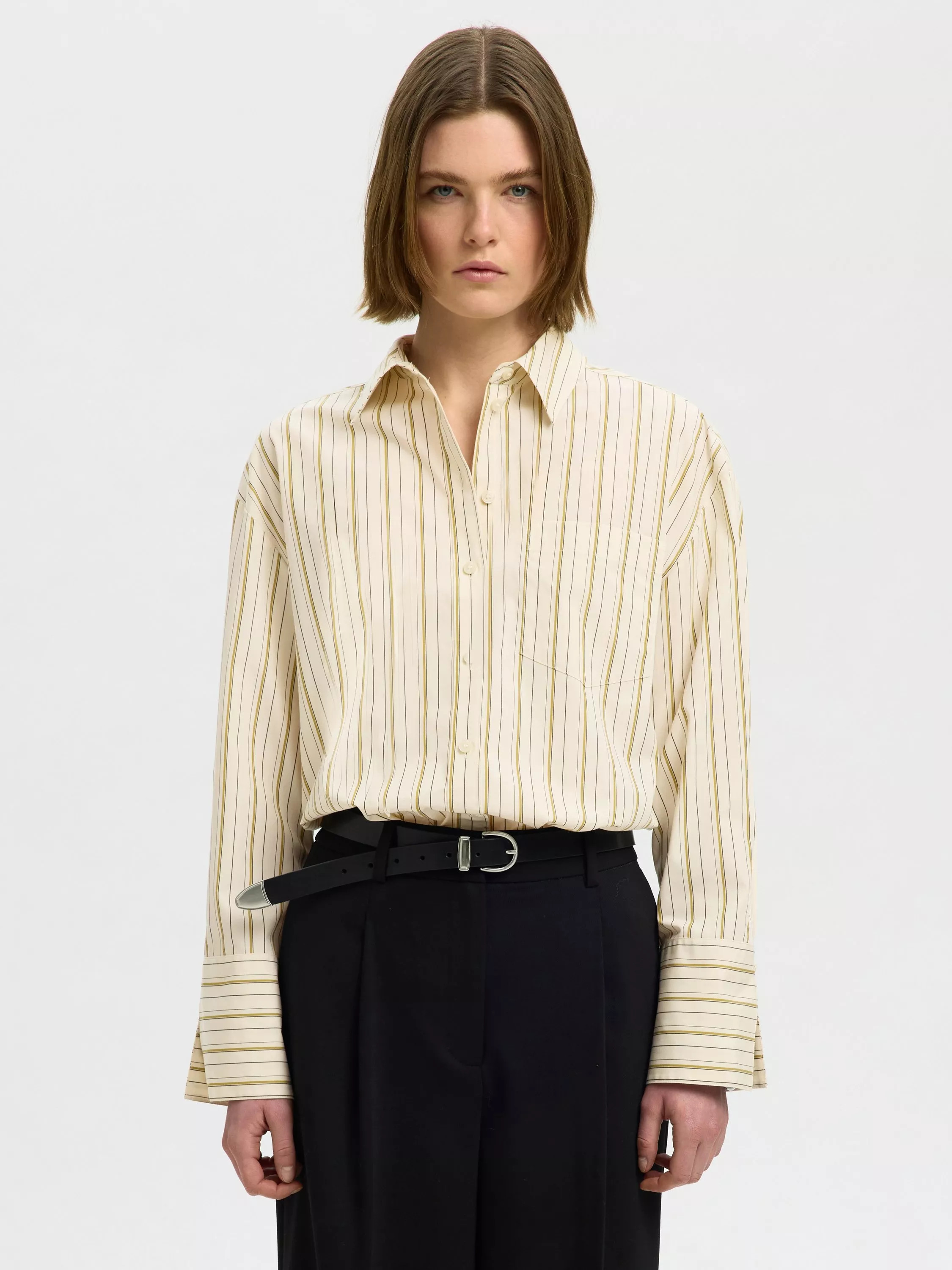 Selected Dannie Oversized Striped Cotton Shirt, Cream | John Lewis (UK)