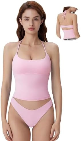 SUUKSESS Halter Tops for Women Tank Tops with Built in Bras Double Lined Open Back Y2K Going Out ... | Amazon (US)