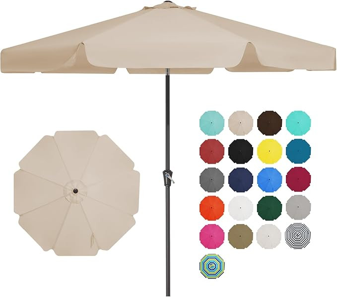JEAREY 9' Patio Umbrellas Outdoor Table Market Umbrella w/Push Button Tilt/Crank, 8 Sturdy Ribs, ... | Amazon (US)