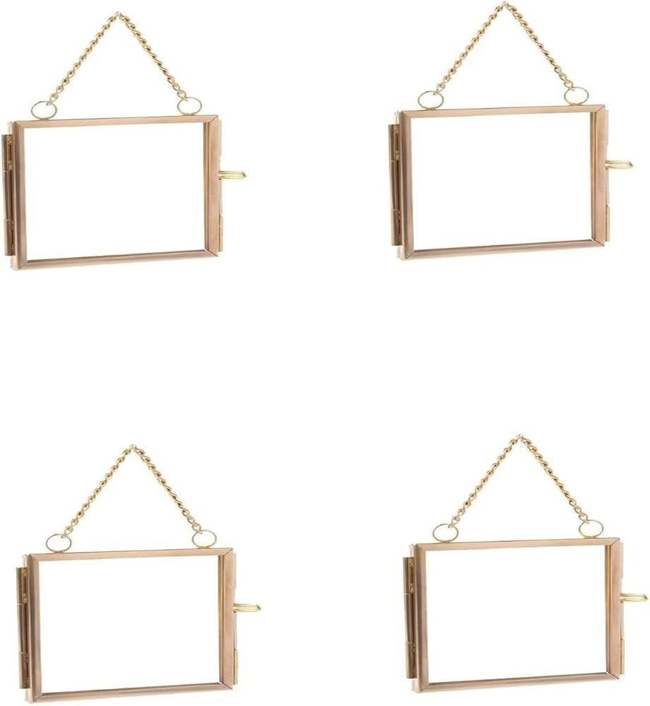 4PCS Glass Frame for Pressed Flowers, 3x2 Inch Creative Brass Hanging Photo Frame Double Glass Fr... | Amazon (US)