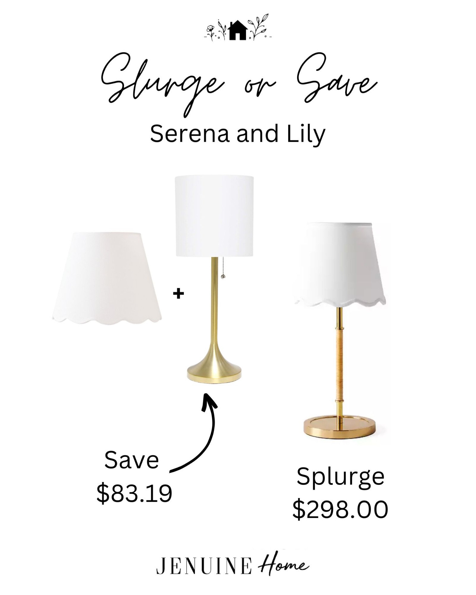 Splurge or save. Save or splurge. Serena and lily look alike. Splurge or save Serena and lily lamp. Serena and lily lamp. Scalloped este table lamp. Bohemian light. Classic light. Costal light. Costal lamp. Gold lamp. Gold and white lamp  