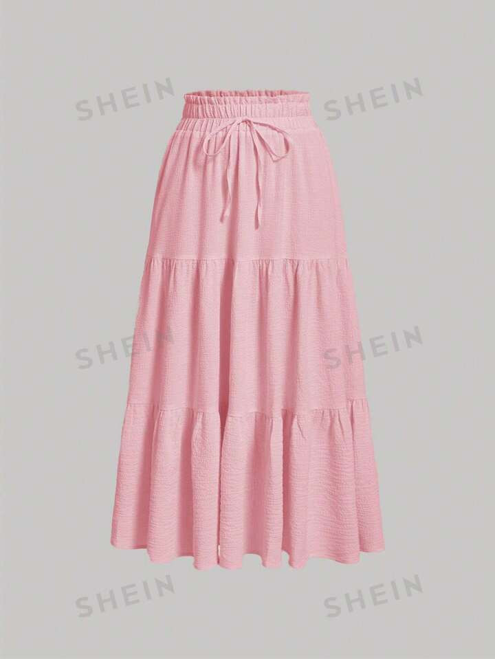 SHEIN MOD Paperbag Waist Ruffle Hem Knot Front Skirt | SHEIN