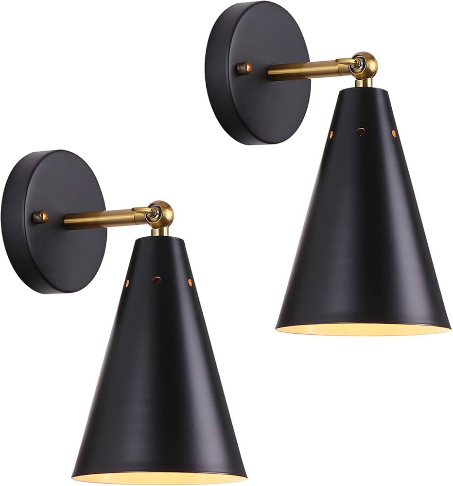 MWZ Modern Black Wall Sconces Lighting, 2 Pack Gold Rustic Wall Sconce Fixture Farmhouse Wall Lam... | Amazon (US)