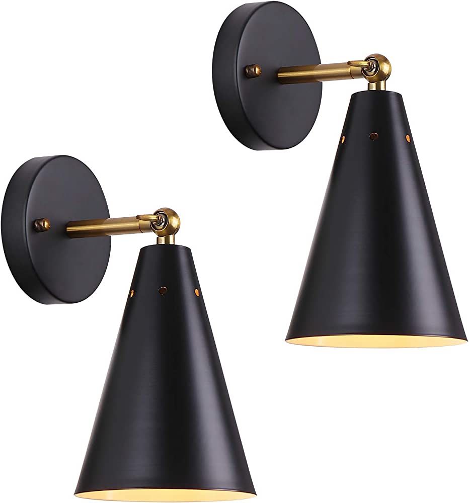 MWZ Modern Black Wall Sconces Lighting, 2 Pack Gold Rustic Wall Sconce Fixture Farmhouse Wall Lam... | Amazon (US)