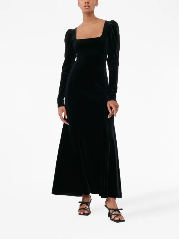 GANNI square-neck Velvet Maxi Dress - Farfetch | Farfetch Global
