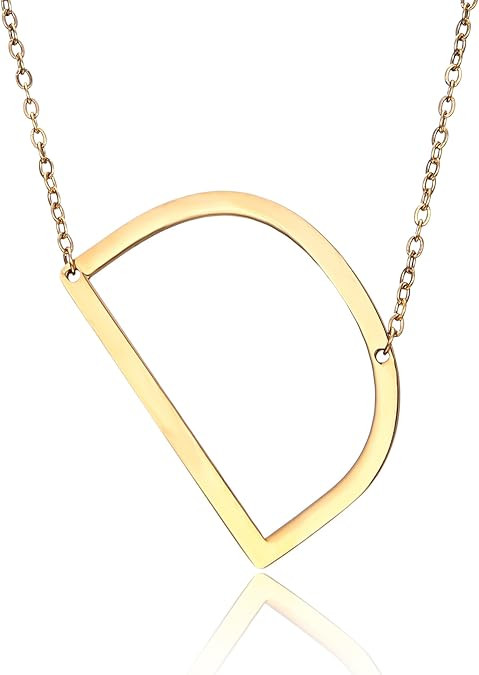 RINHOO Sideways Large Initial Necklace Gold Big Letter Script Name Stainless Steel Pendant Monogr... | Amazon (US)