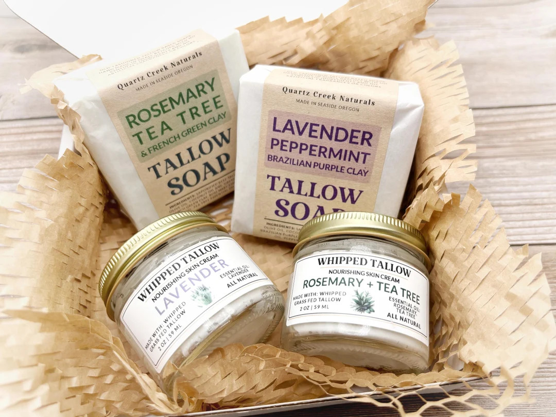 Whipped Tallow and Soap Gift Set - Rosemary Tea Tree Lavender Peppermint - Whipped Grass Fed Beef... | Etsy (US)