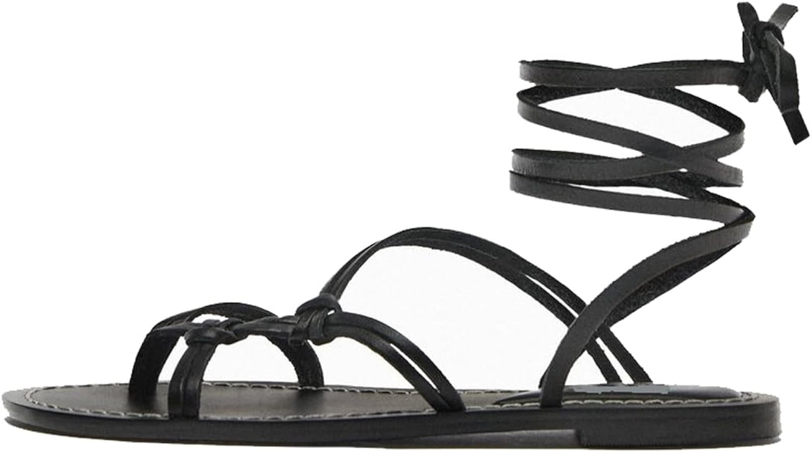 Women Leather Strappy Flat Toe Clip Gladiator Sandals Summer Wrap Open Toe Tie Up Comfortable Ank... | Amazon (US)